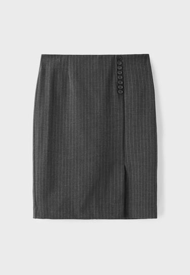 Striped midi skirt with buttons — Dark grey 7