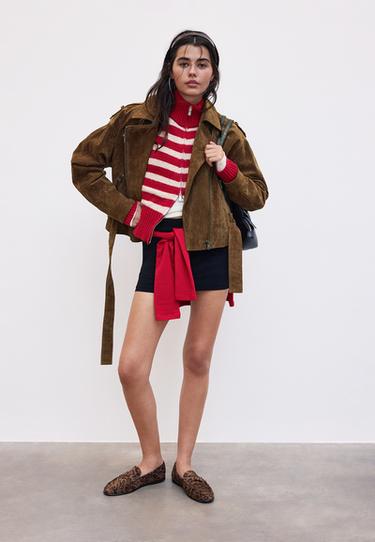 Striped zip-up knit cardigan — Red 2