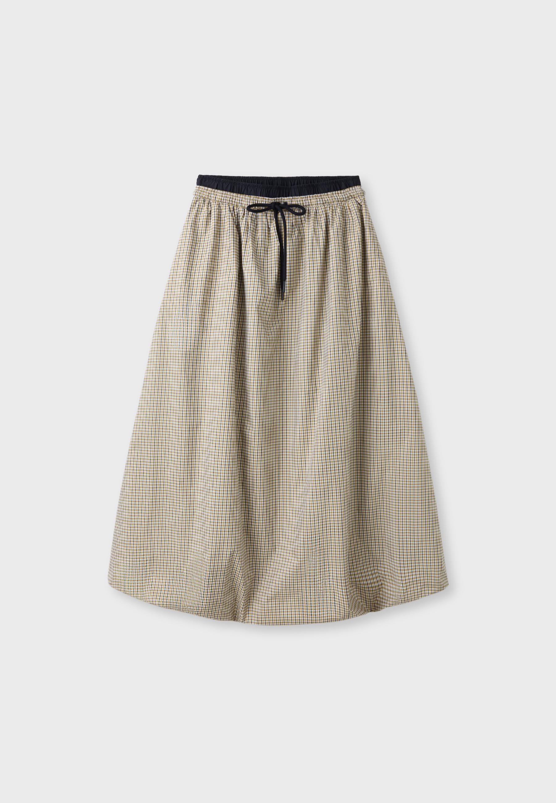 Check print balloon maxi skirt — Beige