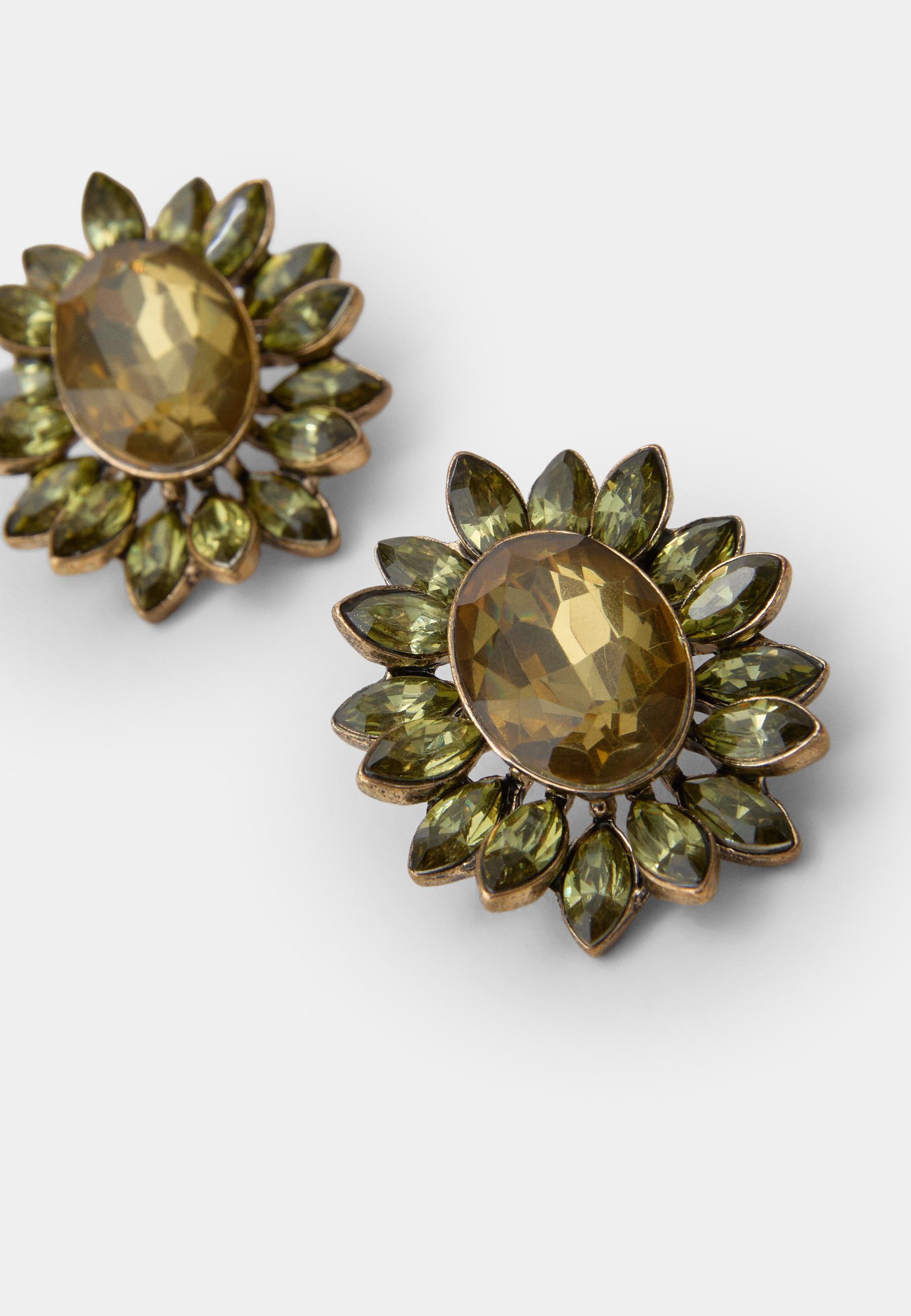 Jewelled stud earrings — Khaki