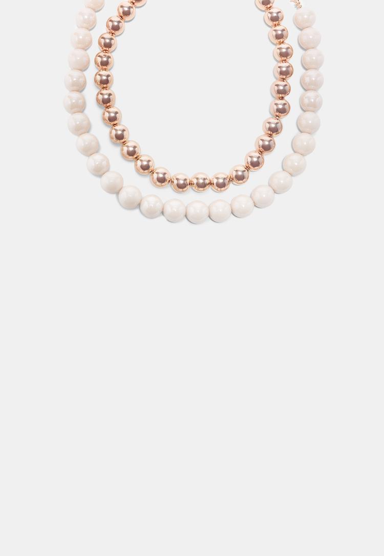Stradivarius Set 2 Coliere Cu Bile Ecru Os