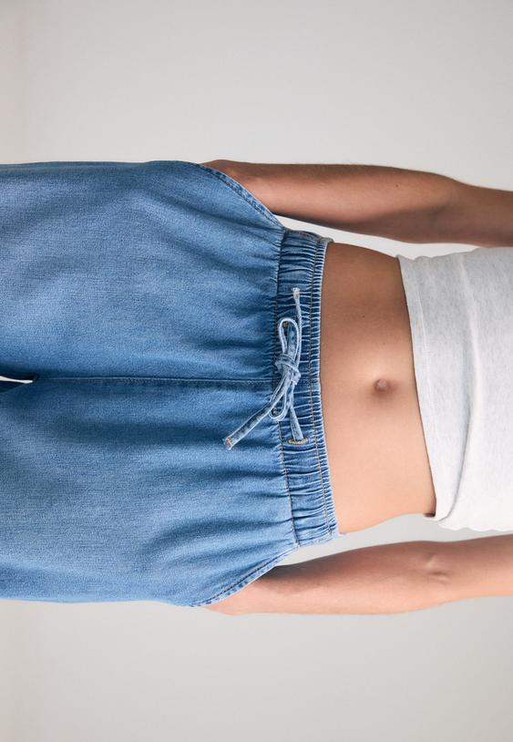 bagcıklı dokumlu denim pantolon