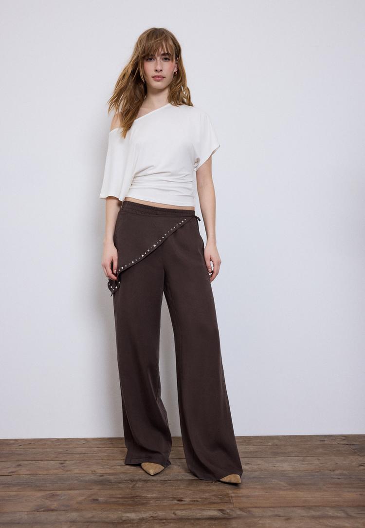 Stradivarius Tricou Cu Mânecă Scurtă Și Guler Tip Barcă Alb S