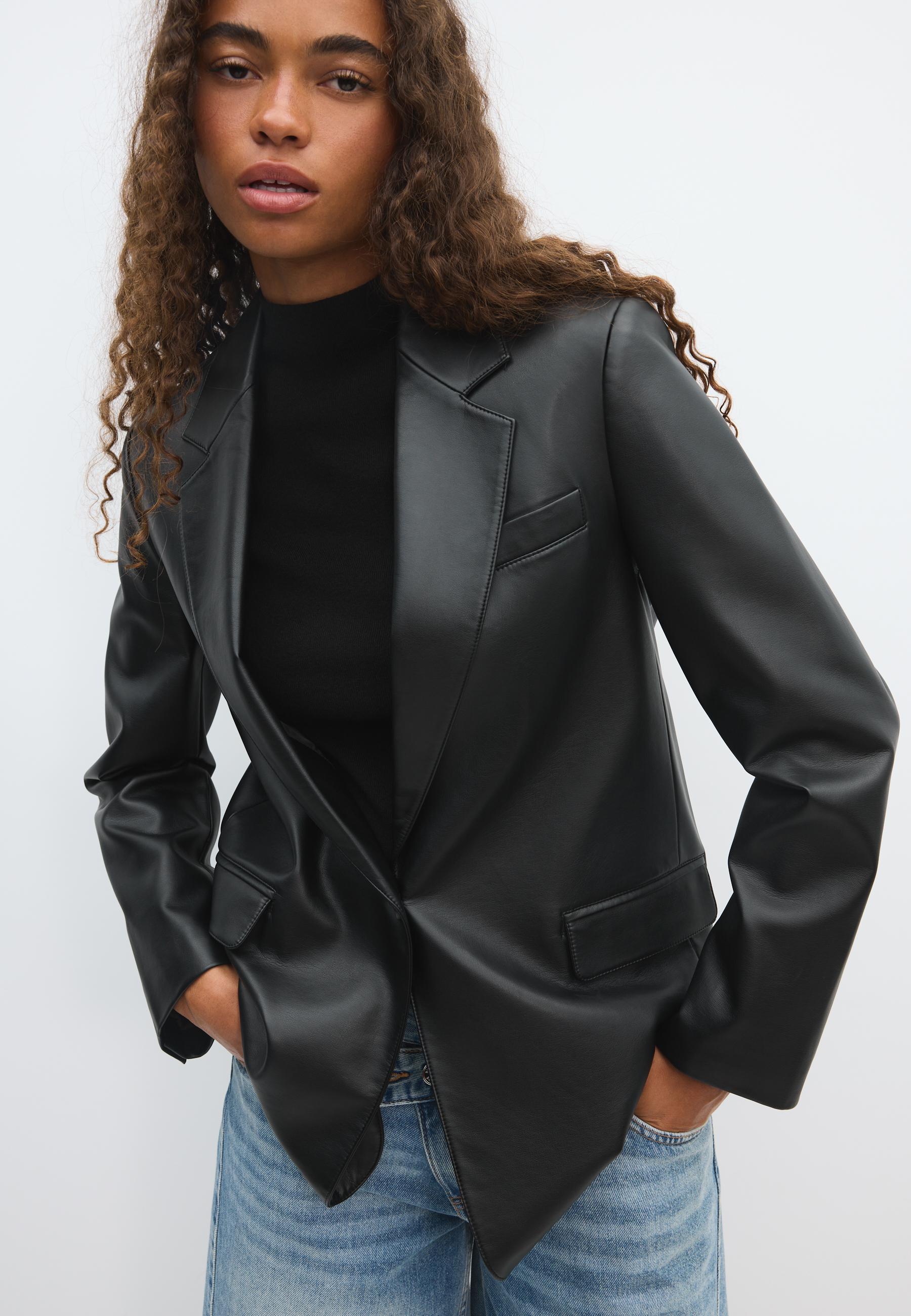 Stradivarius Regular fit suni deri efektli blazer ceket görsel 7