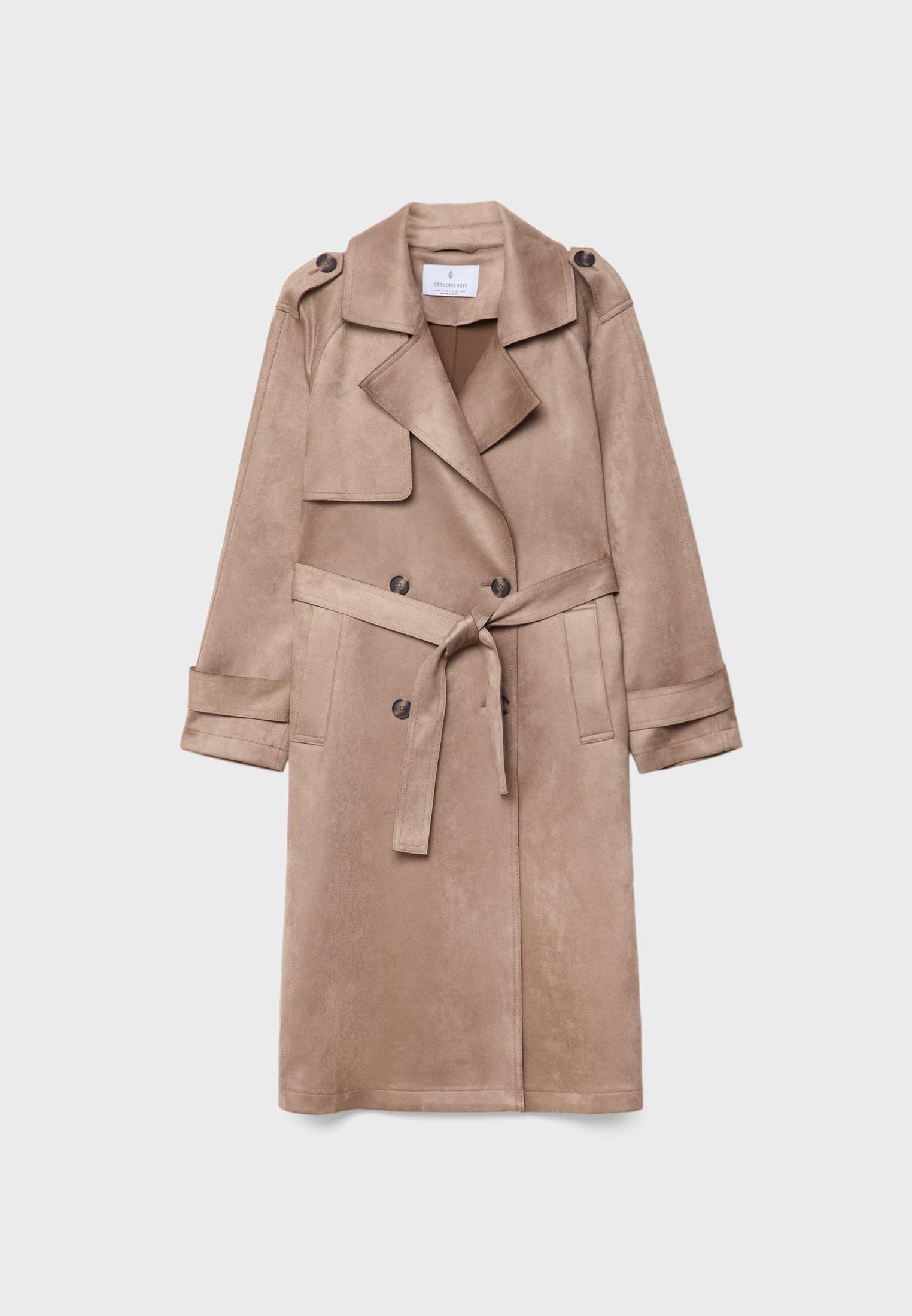 Long faux suede trench coat — Caramel