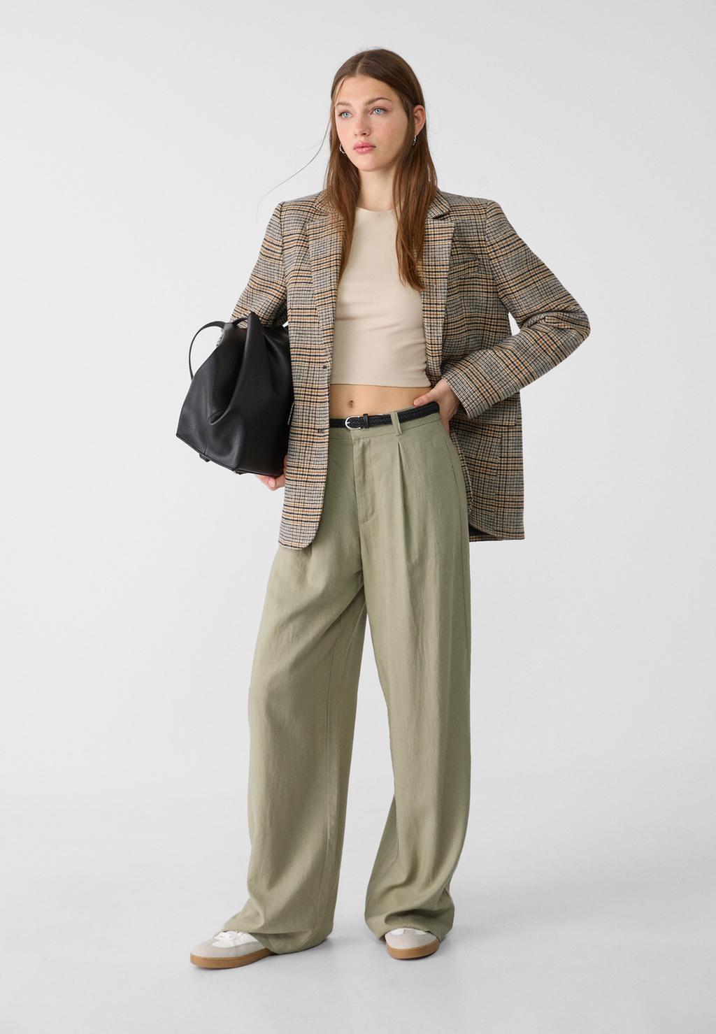 Linen blend trousers with belt