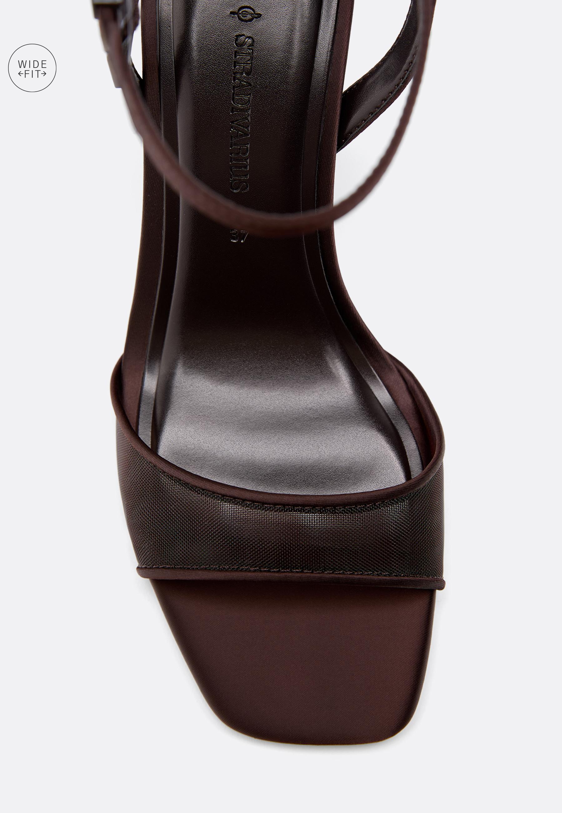 WIDE FIT. Mesh stiletto heeled sandals — BROWN