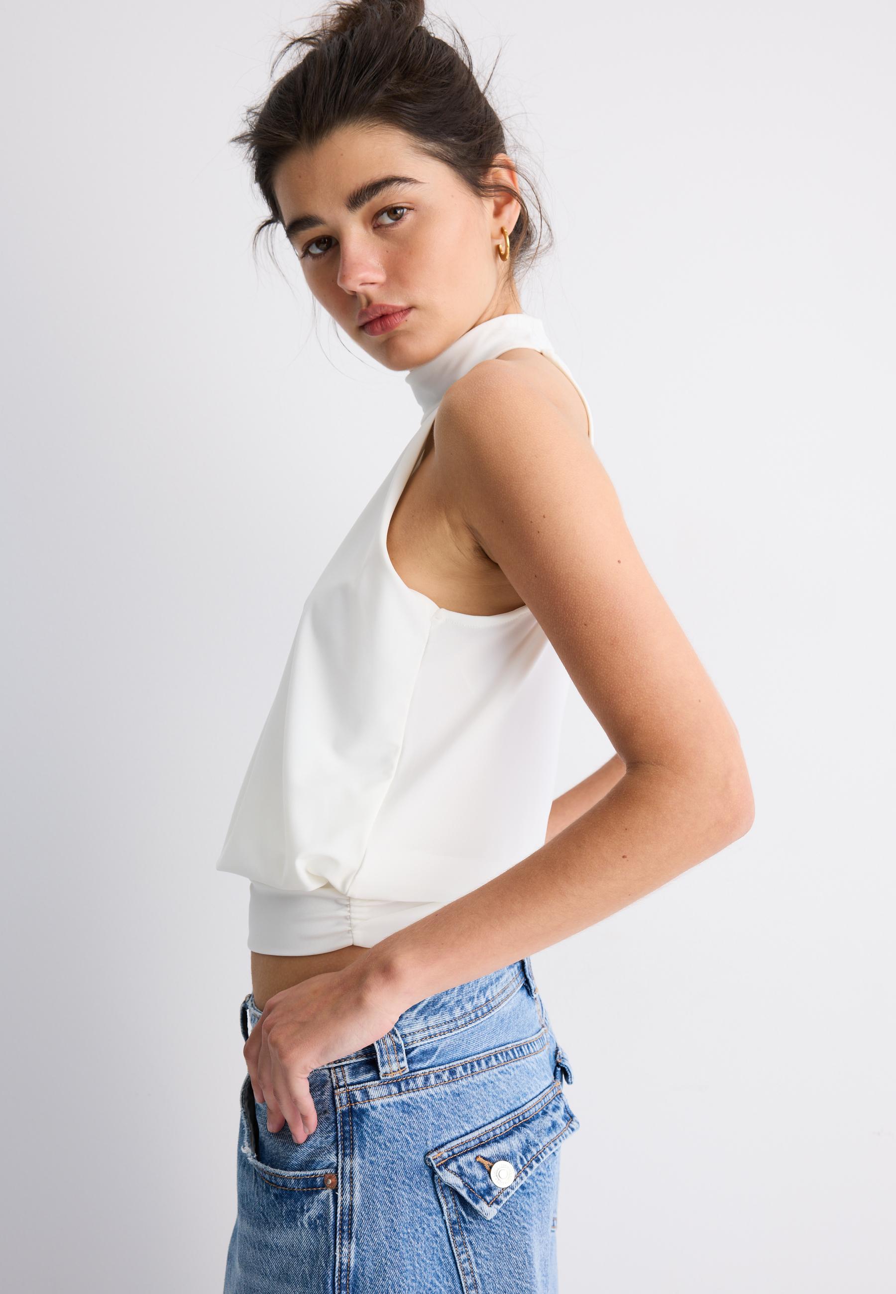 Puff-effect halter top — Ecru