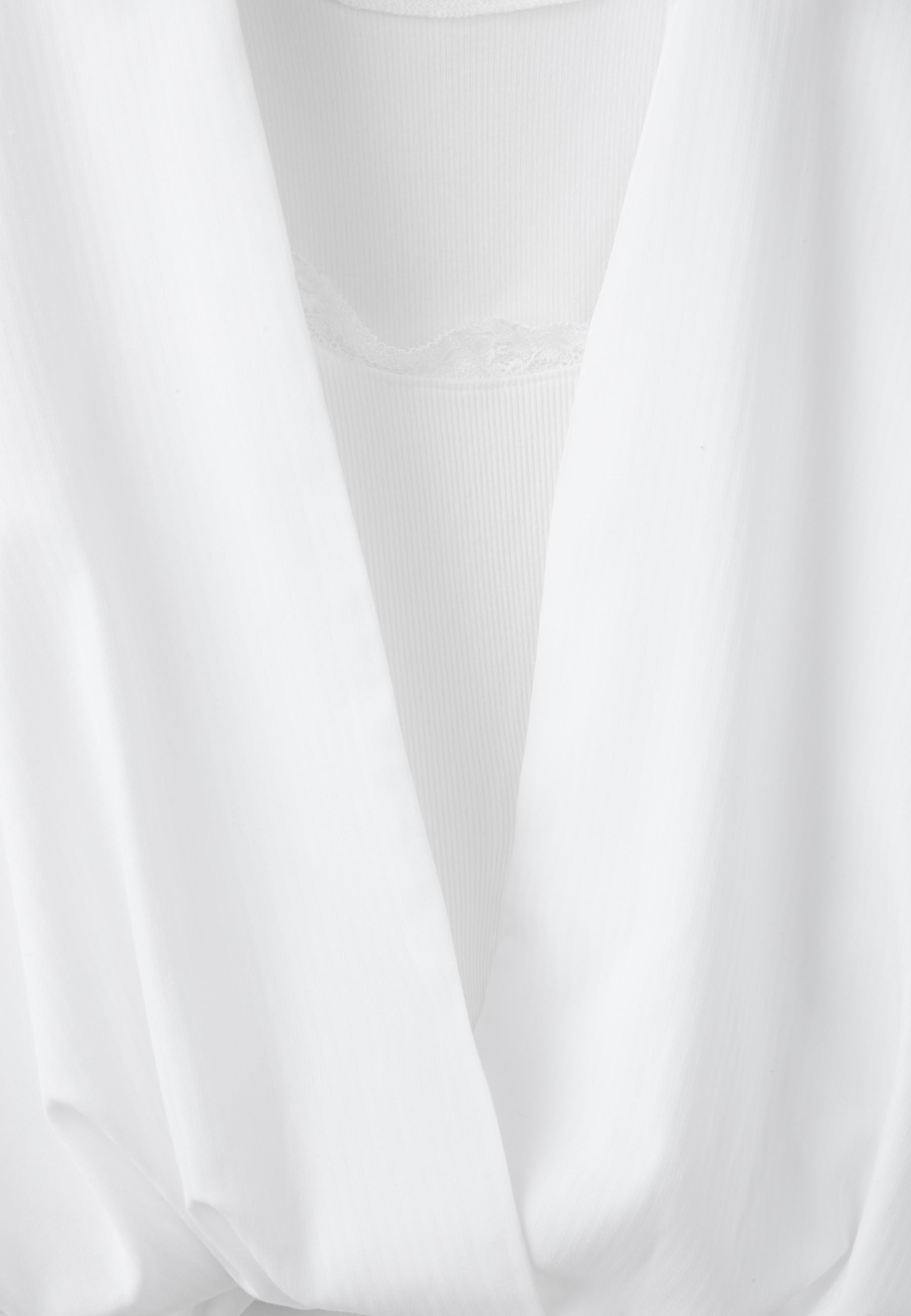 Mixed fabric balloon shirt — White