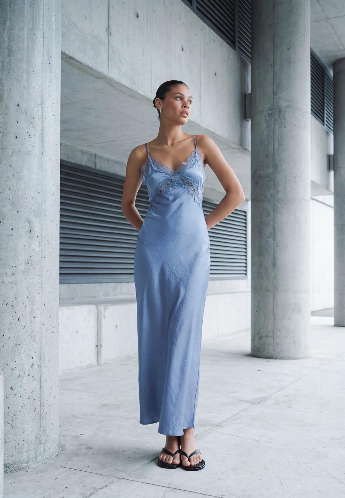 HOT ! Blue Satin Midi Blue Grey Midi Dress Satin Midi Dress With Lace Women's Fashion Stradivarius United HOT ! Blue Satin Midi Blue Grey Midi Dress Satin Midi Dress With Lace Women's Fashion Stradivarius United