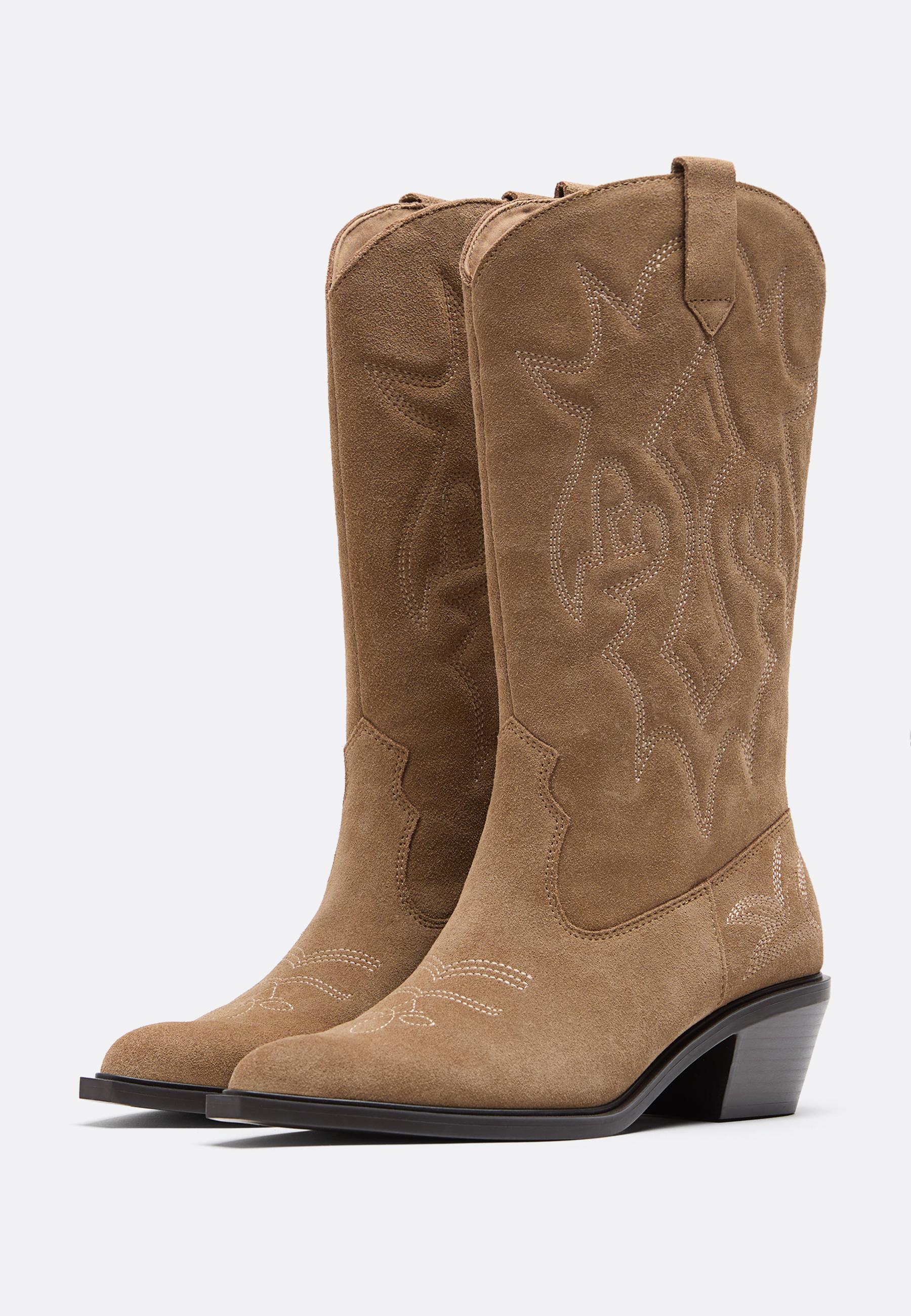 Split leather cowboy boots — BEIGE