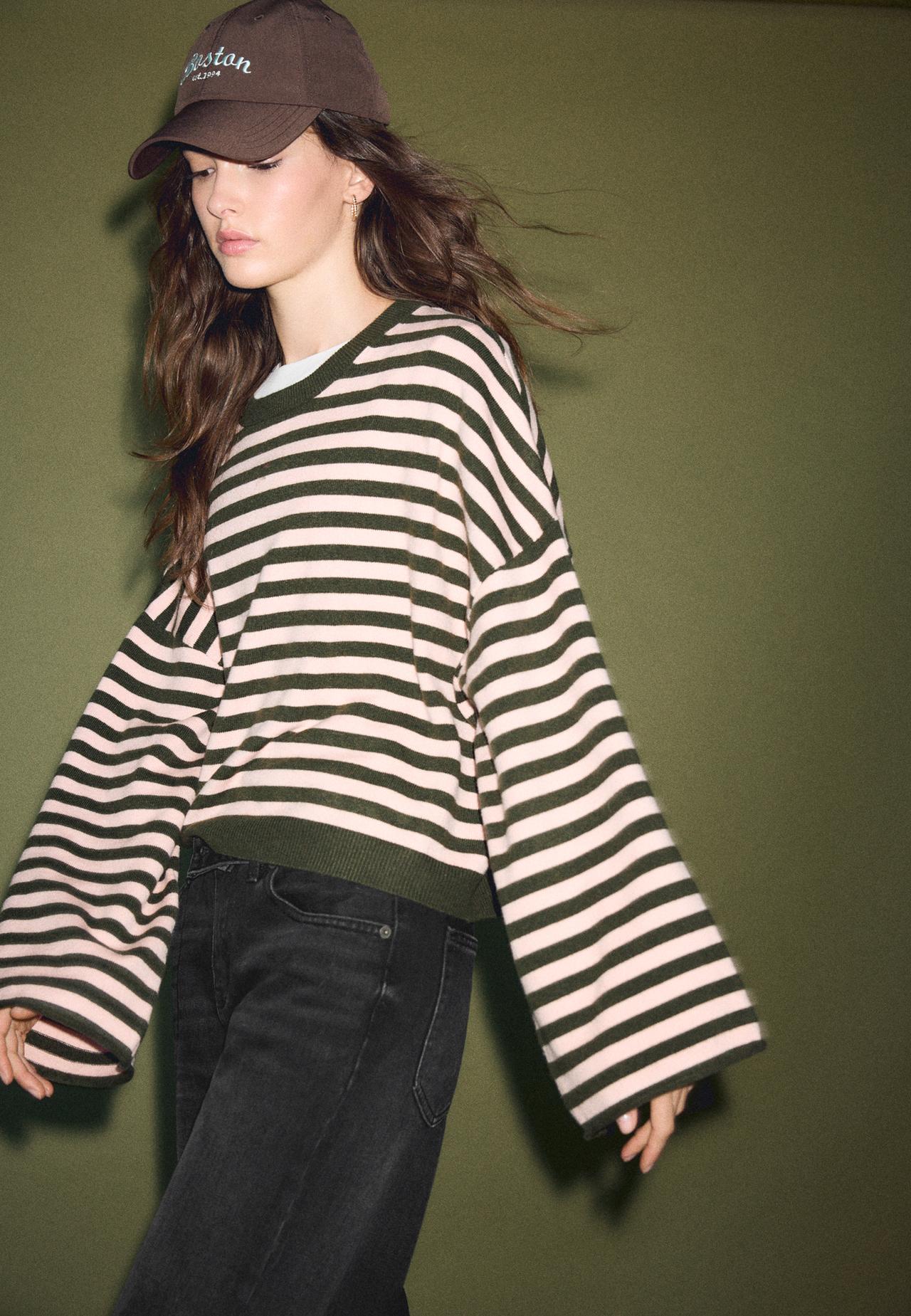 Cropped wide sleeve knit jumper — Khaki