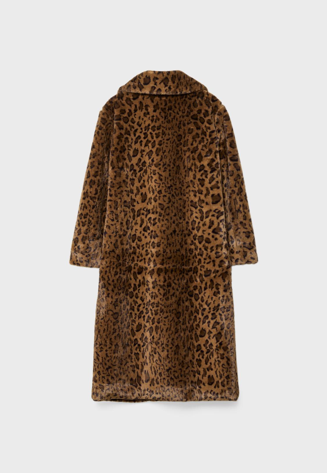 Long leopard print faux fur coat