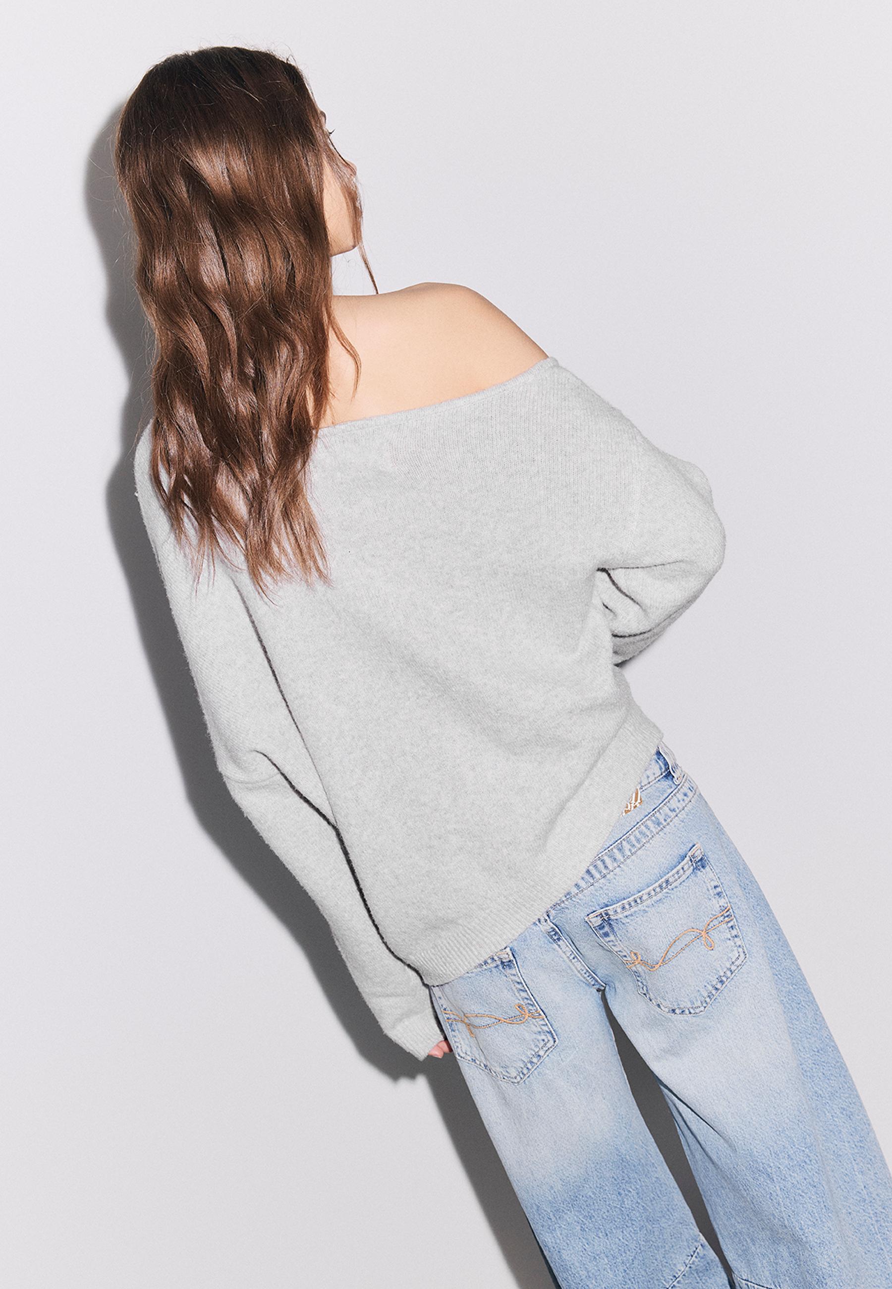 Asymmetric knit sweater — Grey melange