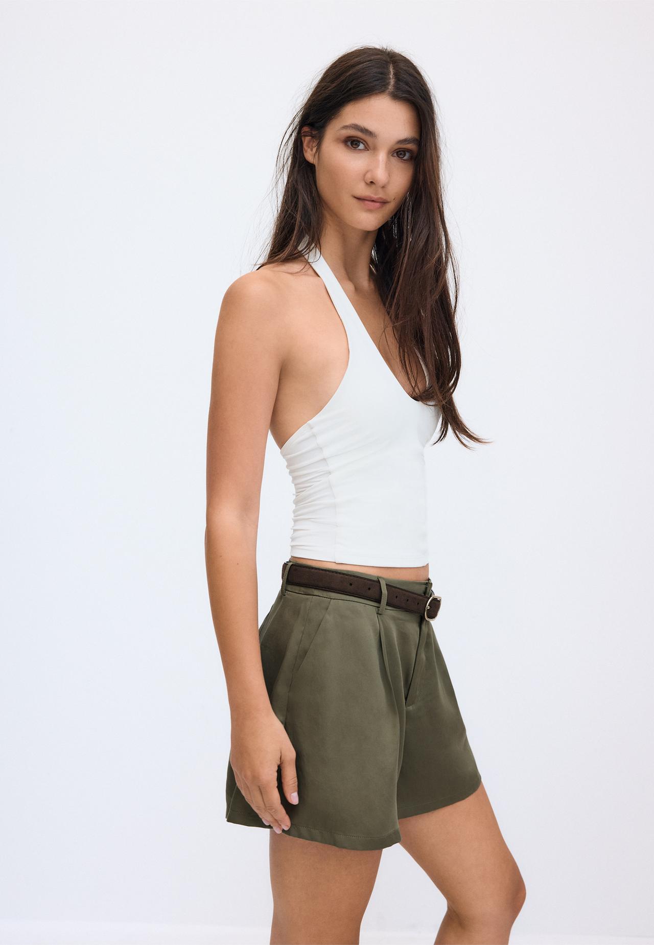 Flowing shorts with belt — Khaki