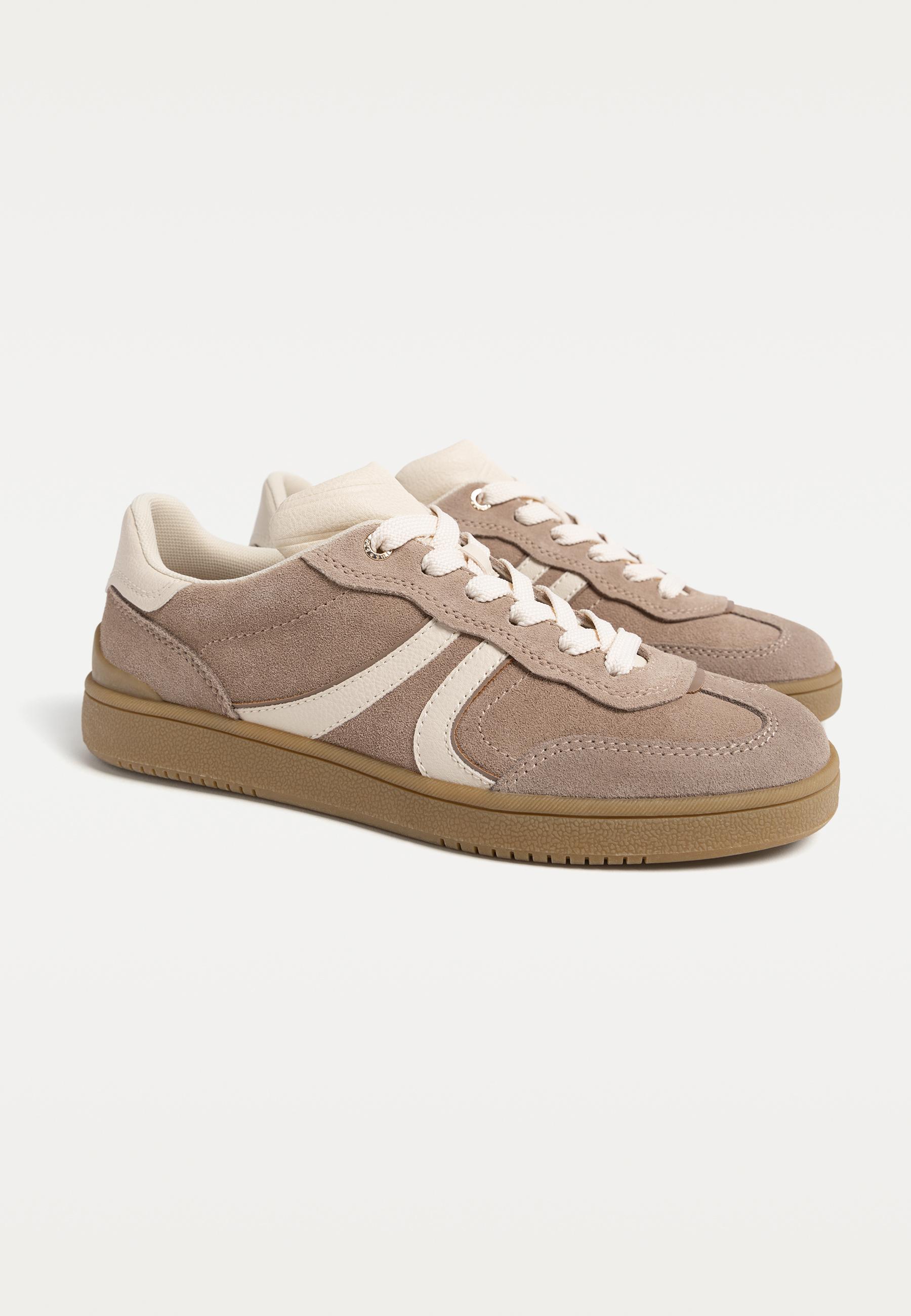 Casual leather trainers — BEIGE