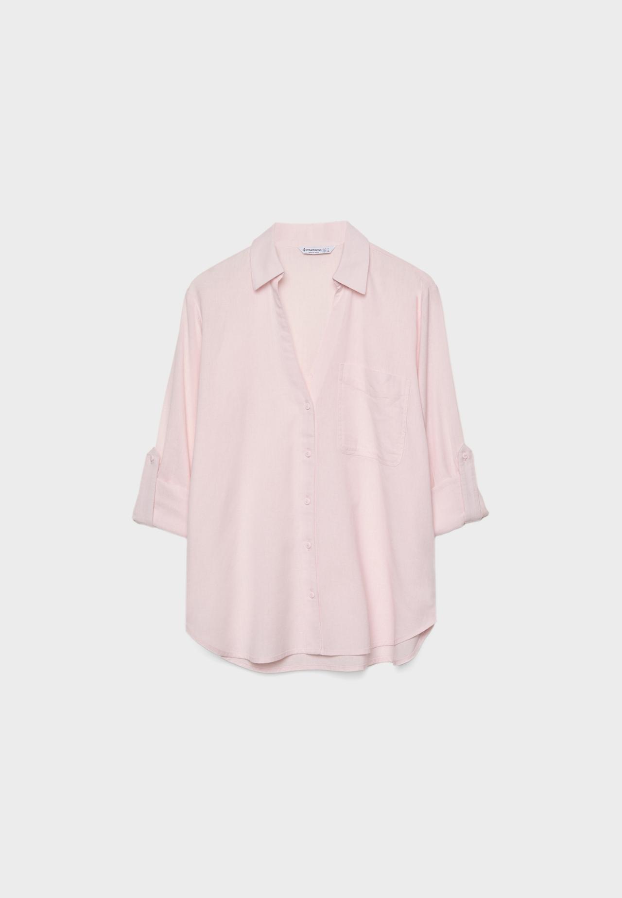 Linen blend shirt with pocket — Nude pink