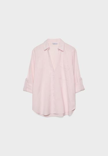 Linen blend shirt with pocket — Nude pink 6