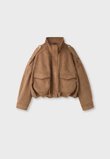 Oversize faux suede jacket — Stone 7