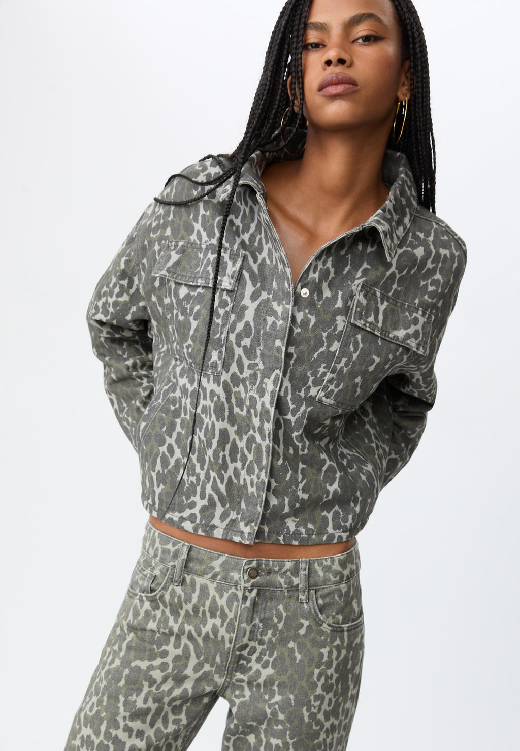 Animal print jacket with pockets