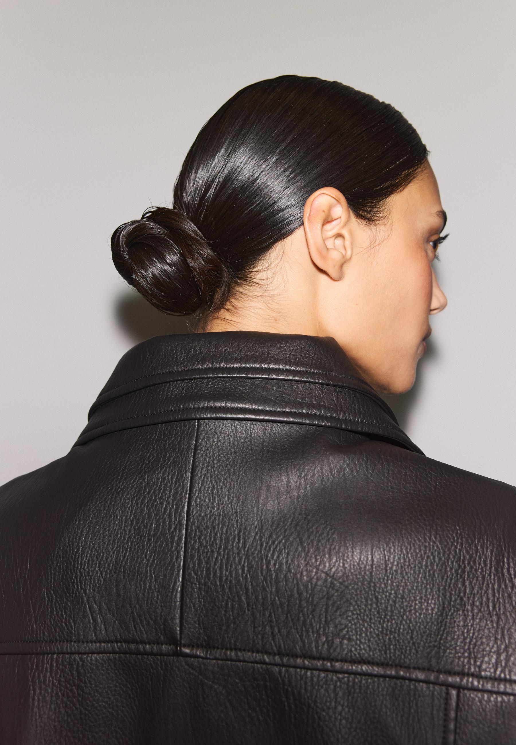 Oversize faux leather lapel jacket - Women's fashion