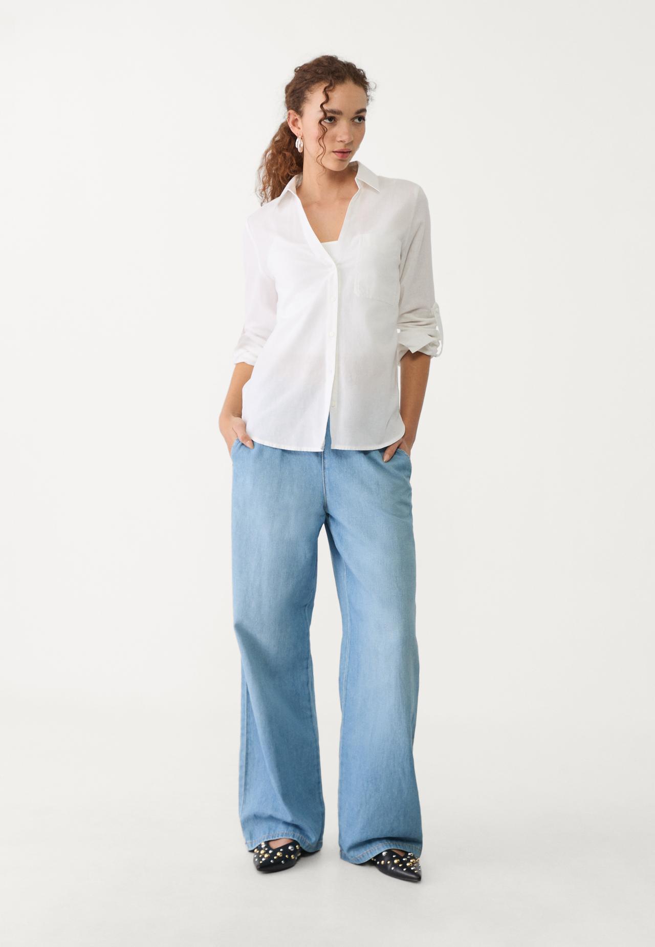 Linen blend shirt with pocket — White