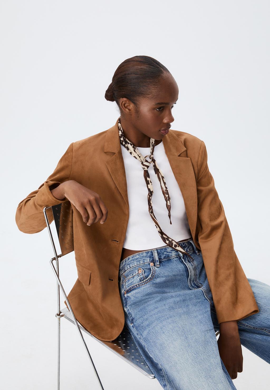 Faux suede blazer