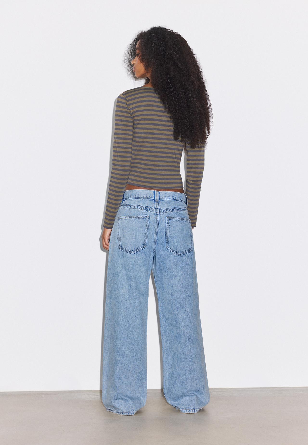Wide-leg crossover waist jeans — MEDIUM LIGHT BLUE DENIM