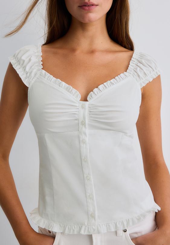 top boutons coupe basse poitrine manches courtes