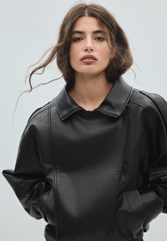 oversize leather effect biker jacket