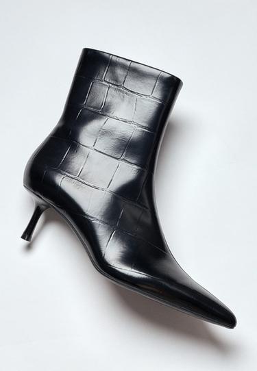 Leather effect kitten heel ankle boots — BLACK  1