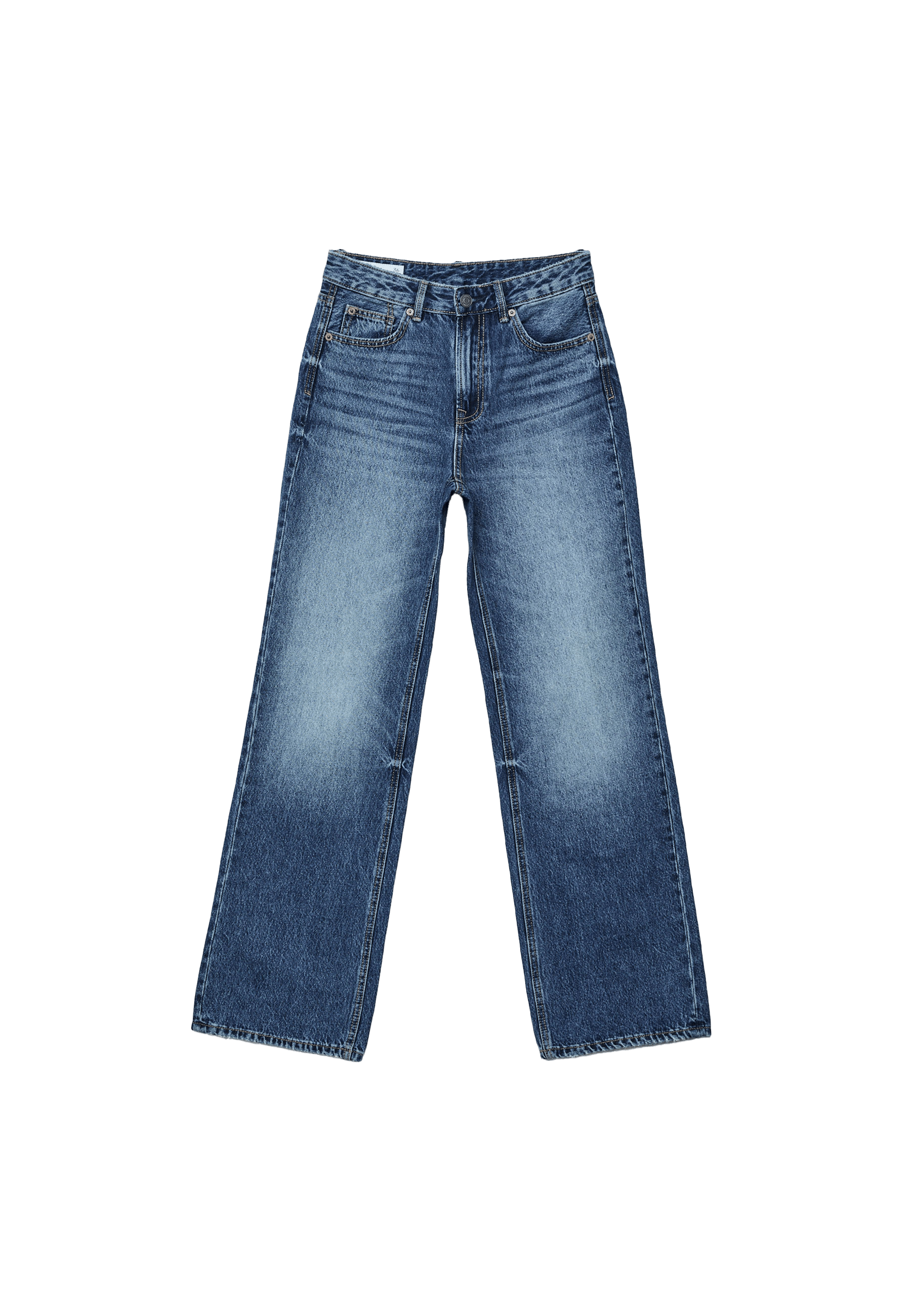 Stradivarius D92 Yırtık detaylı straight geniş paça jean görsel 3