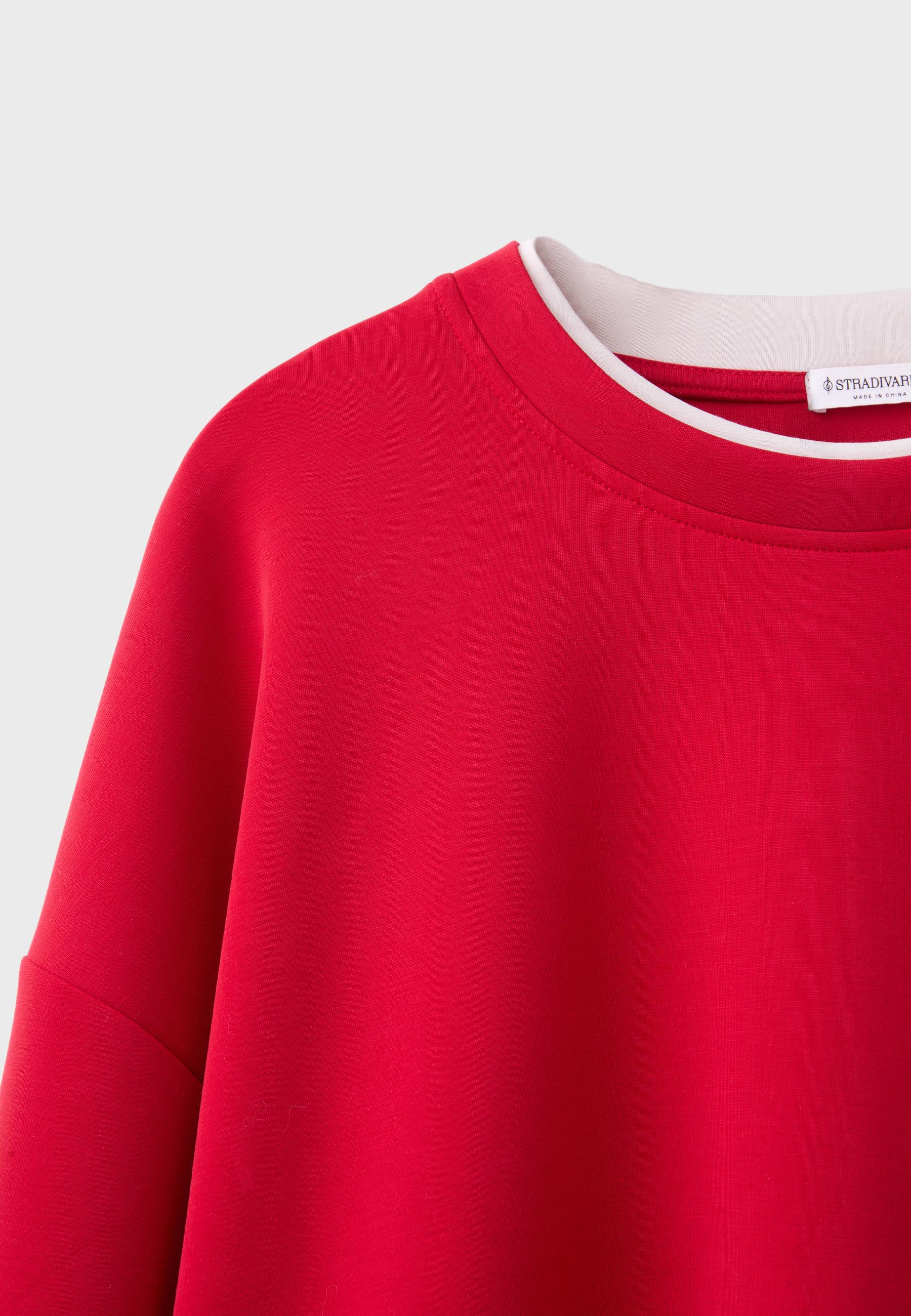 Stradivarius Yumuşak dokulu, kontrast bisiklet yaka sweatshirt görsel 2