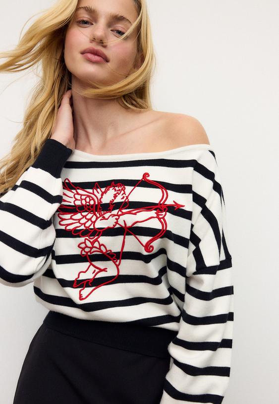 Stradivarius Angel Striped Knit Jumper Ecru L