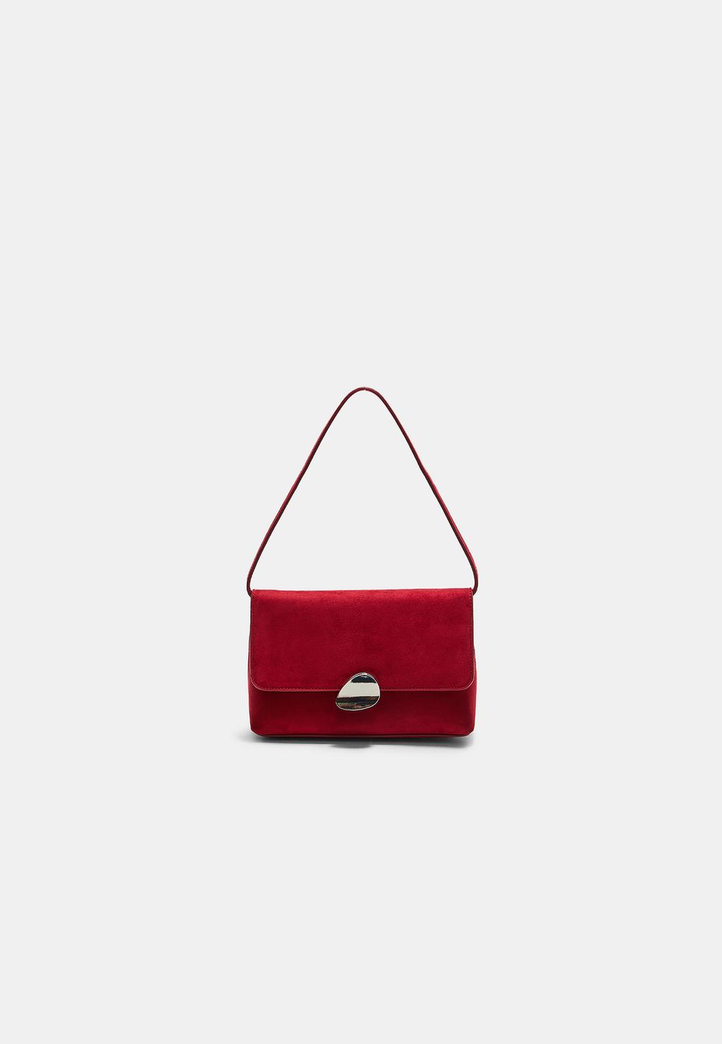 Tasche aus Wildlederimitat mit asymmetrischem Metallverschluss