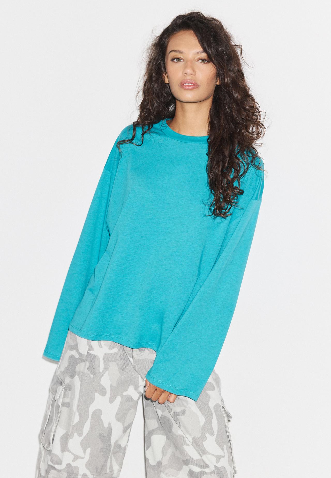 Boxy long sleeve T-shirt — Turquoise