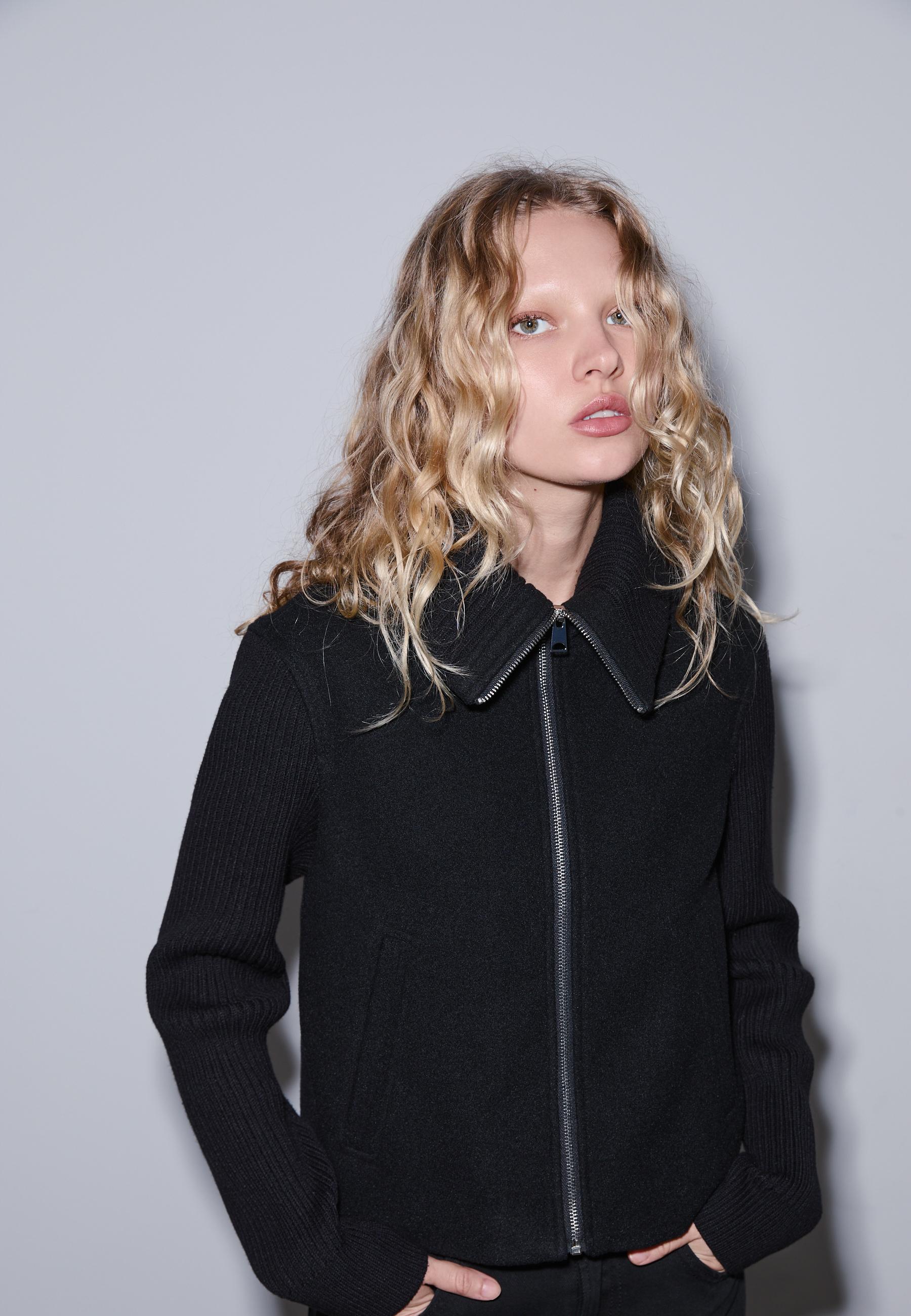 トップス S contrast zip knit theredthread Black THEREDTHREAD / ザレッドスレッド】S contrast zip knit