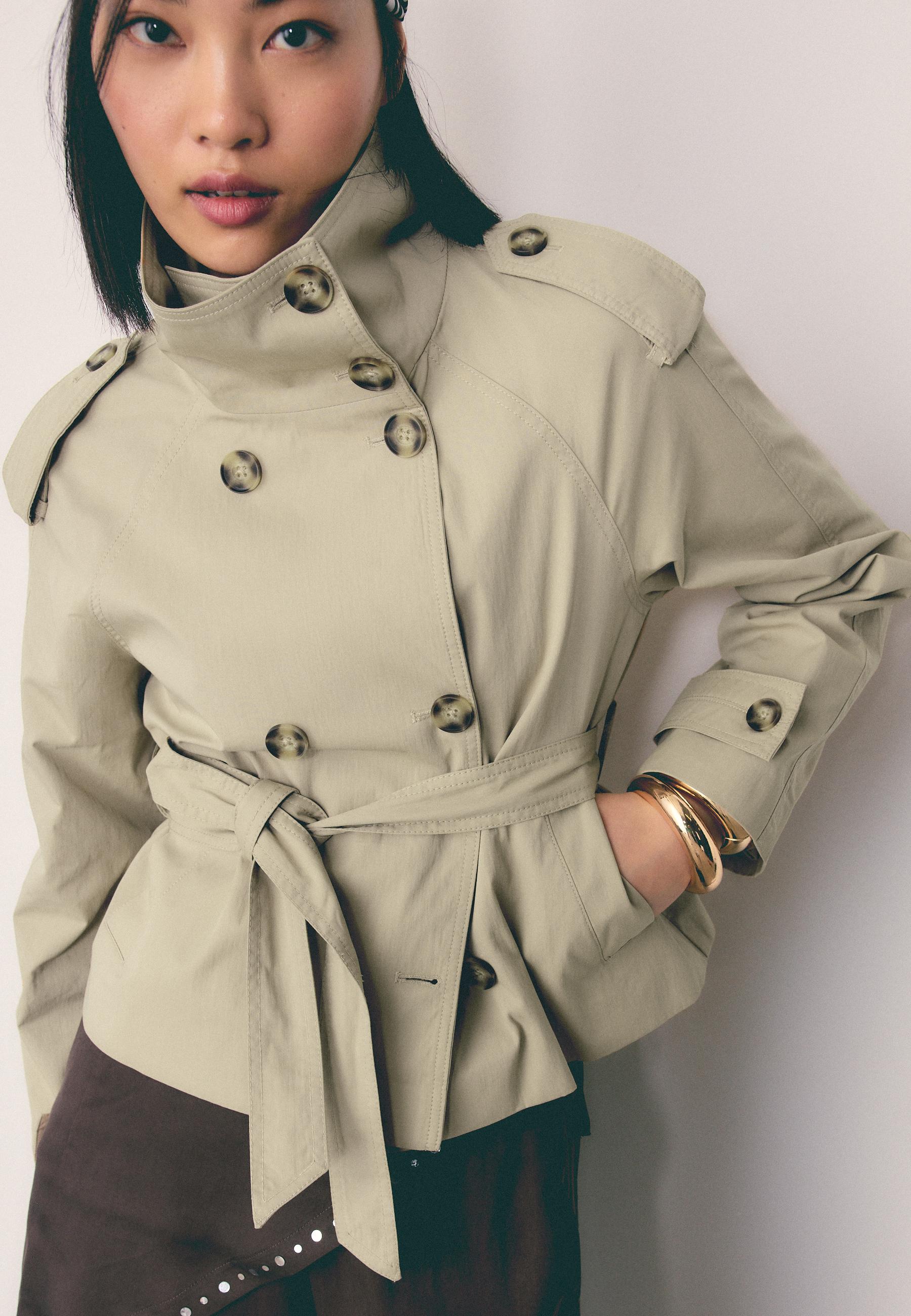 High neck belted trench coat — Beige