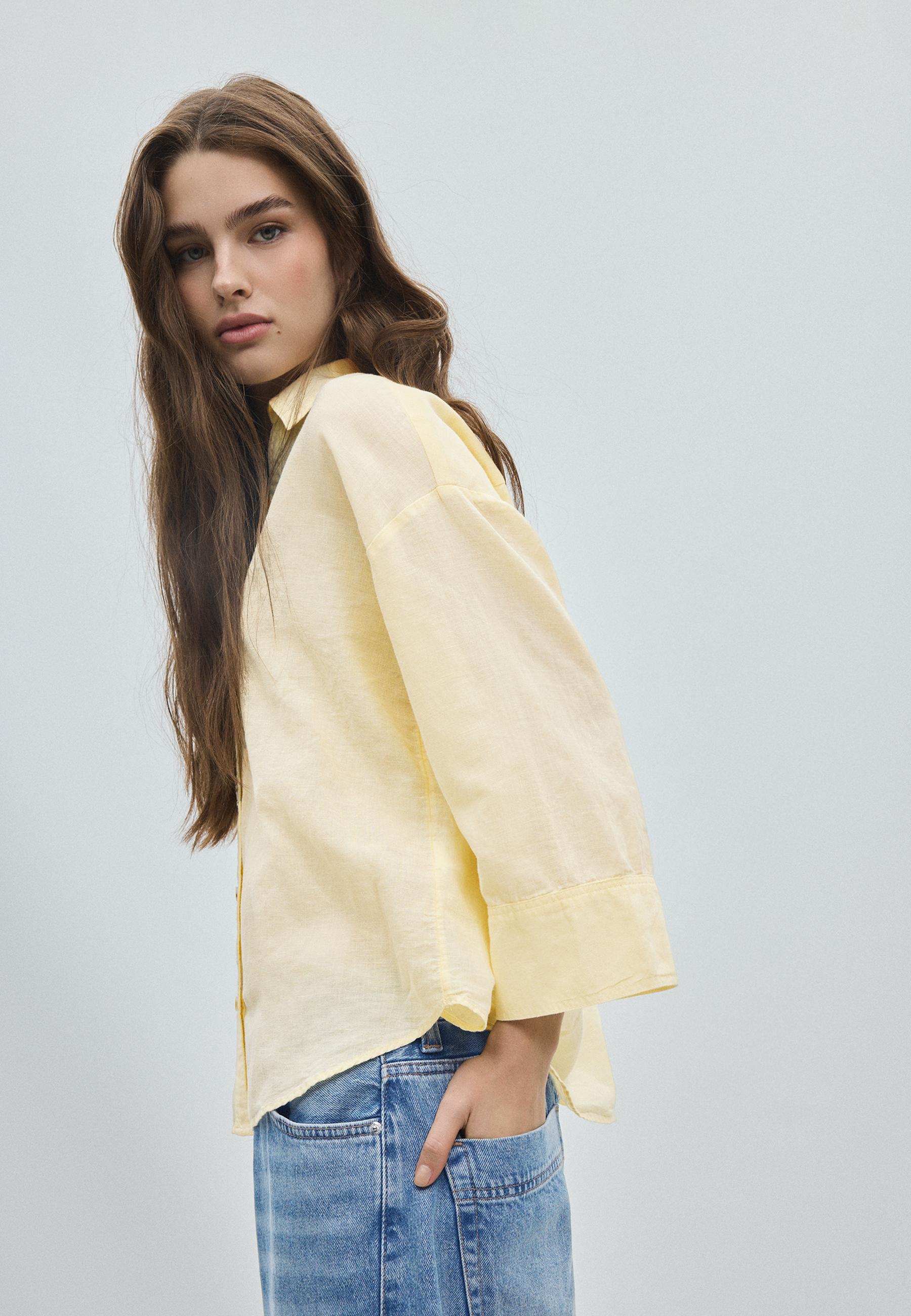 Linen-effect kimono sleeve shirt — Gold