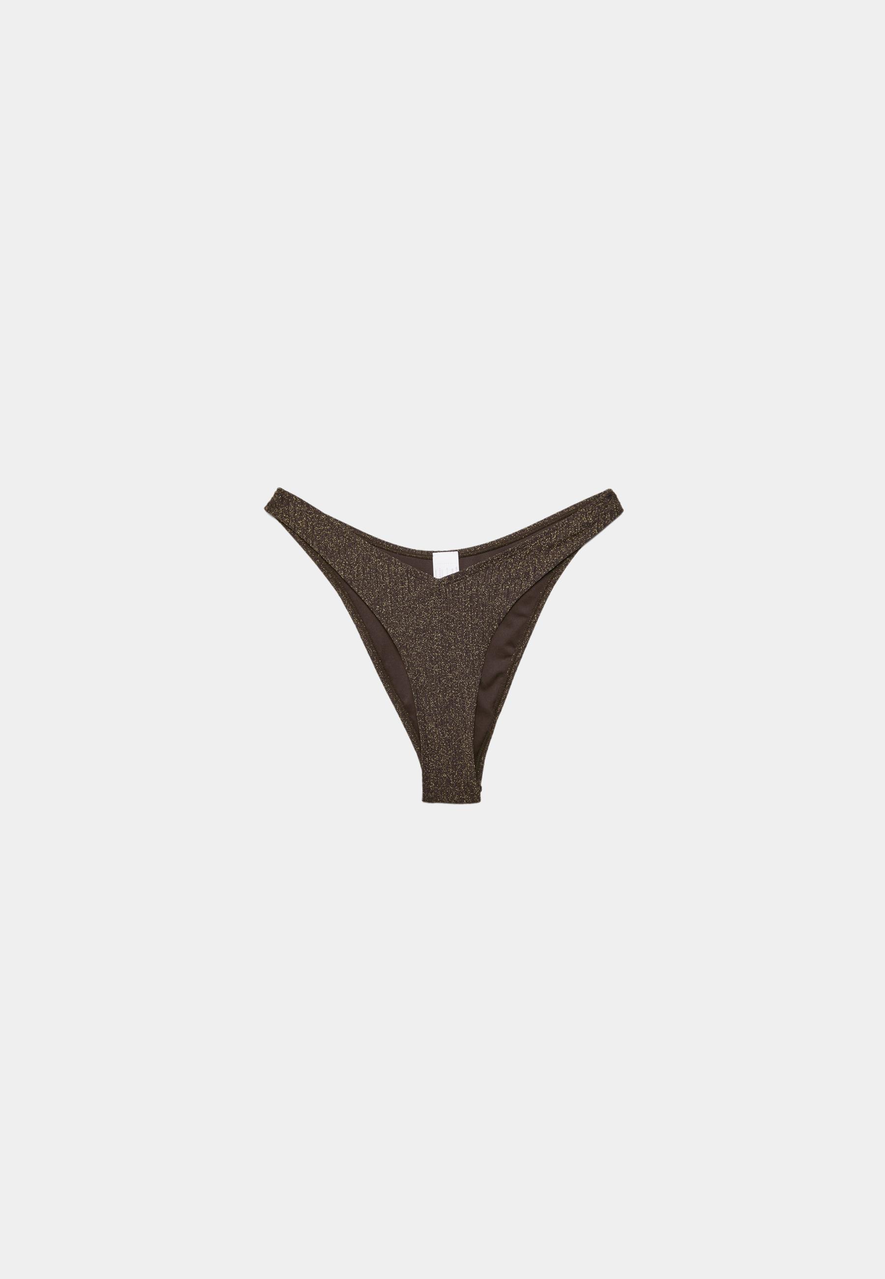 Ribbed Brazilian bikini briefs with glitter thread — Brown