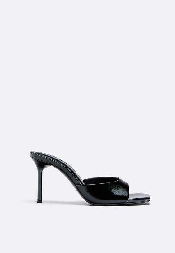Stradivarius Heeled Mule Sandals Black 3