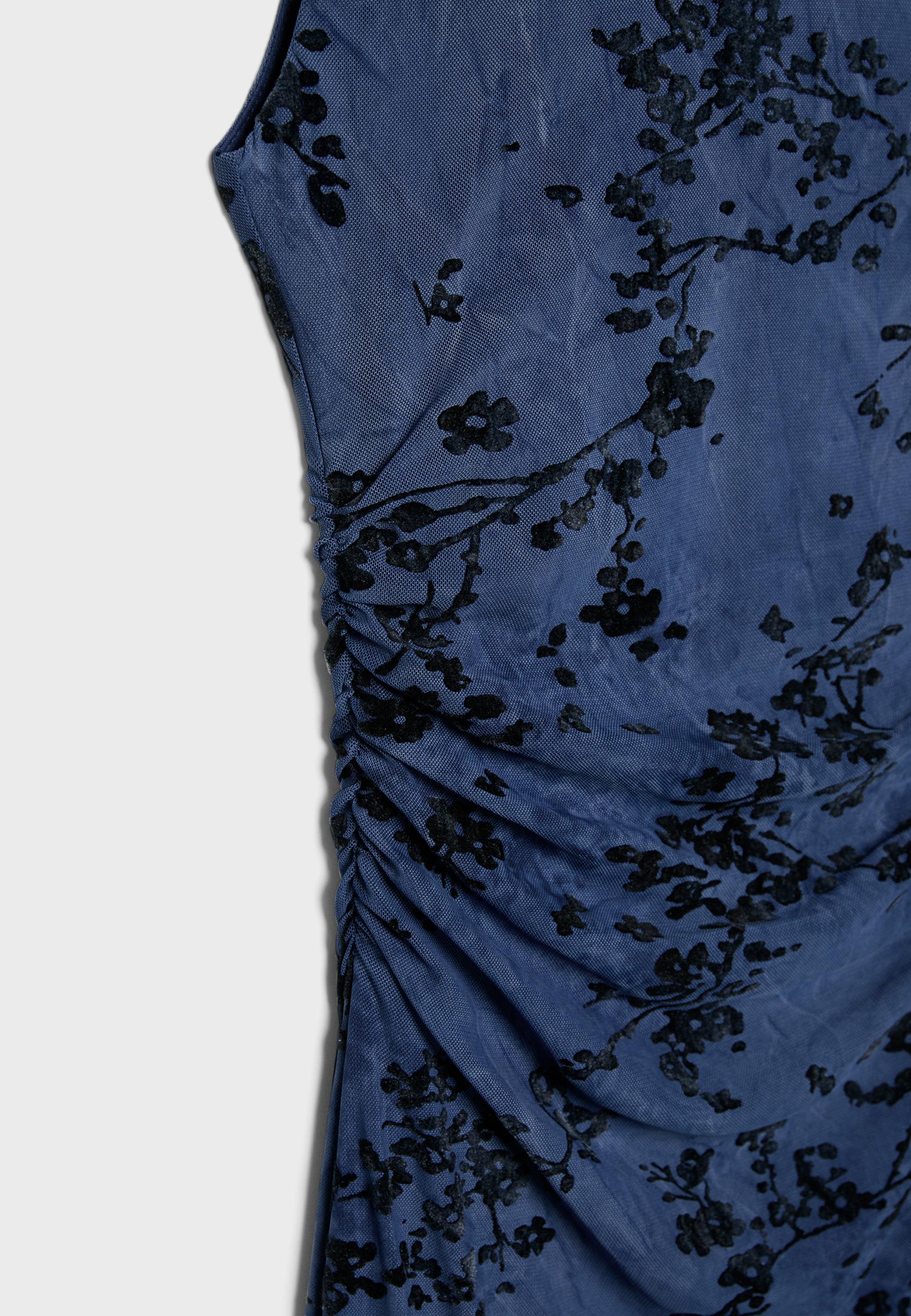 Tulle midi dress with Qipao neckline — Navy blue