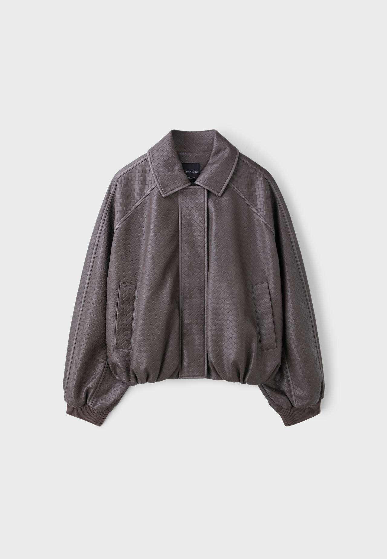 Braided leather effect bomber jacket — Dark grey