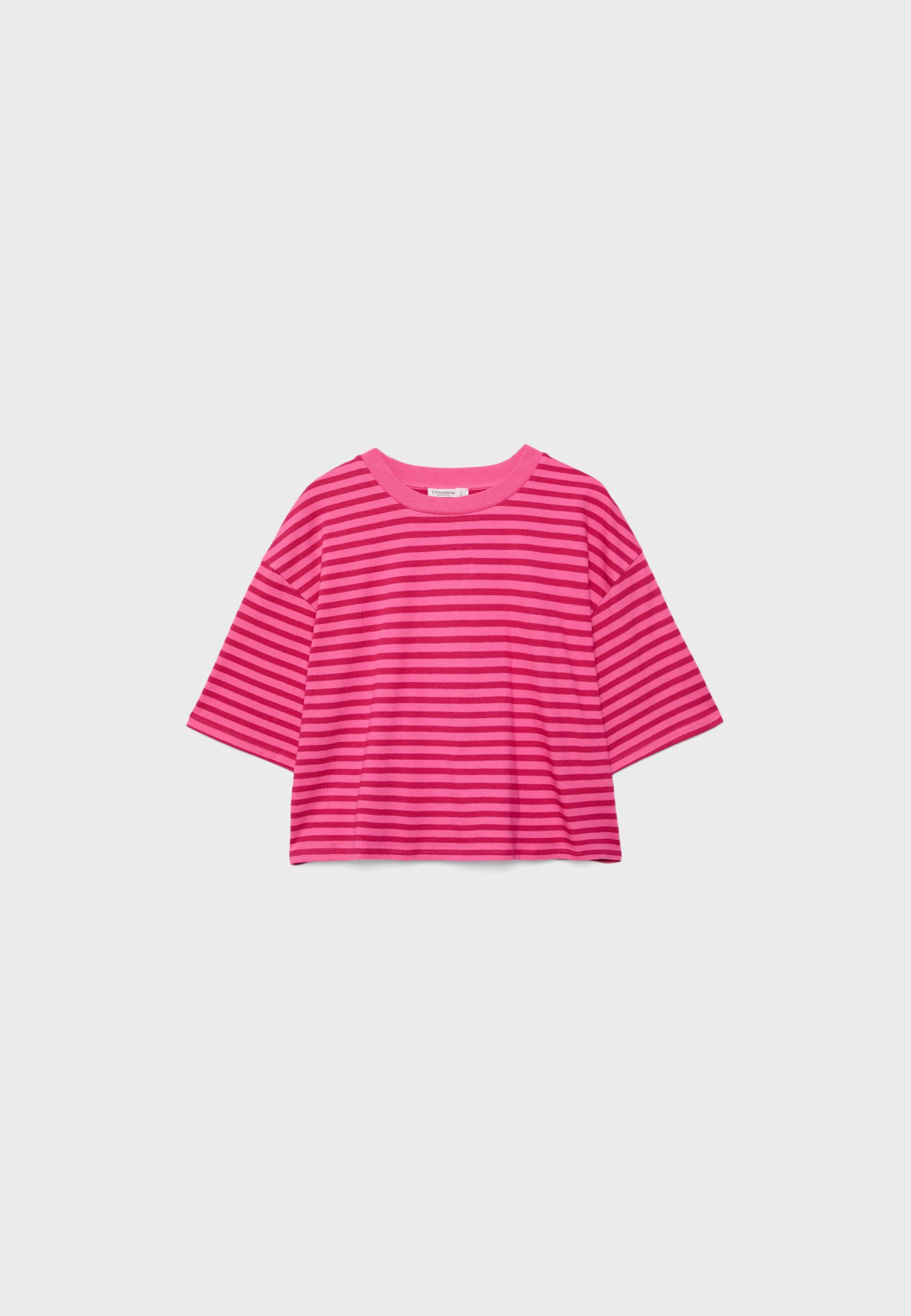 Striped short sleeve T-shirt — Bubblegum pink