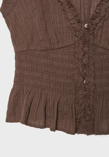 Short sleeve shirred shirt — Brown 8