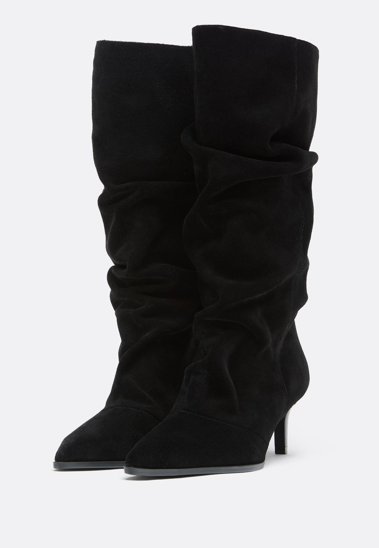 Slouchy leather heeled boots — BLACK 