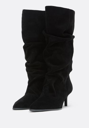 Slouchy leather heeled boots — BLACK  2