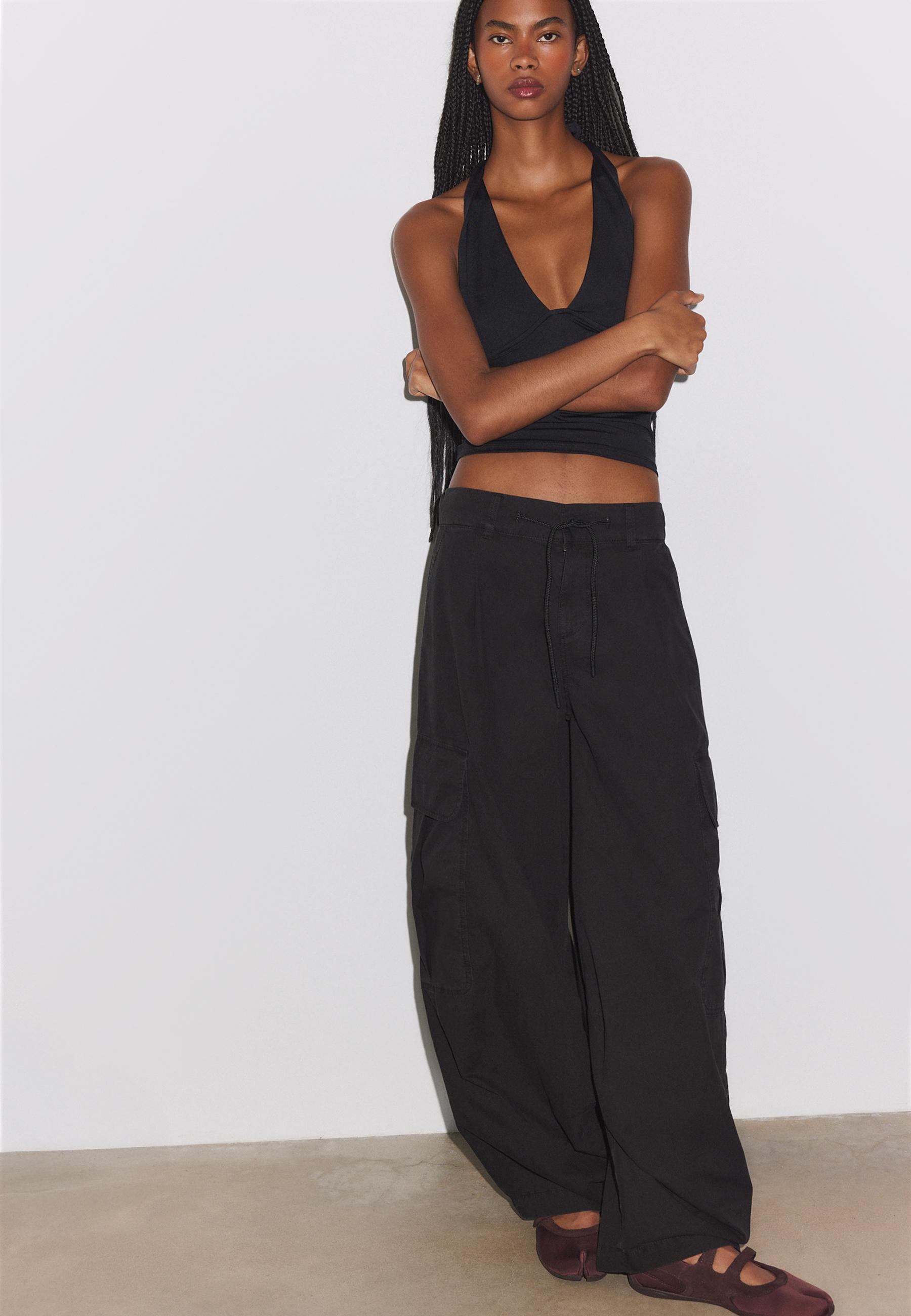 Poplin cargo trousers — Black