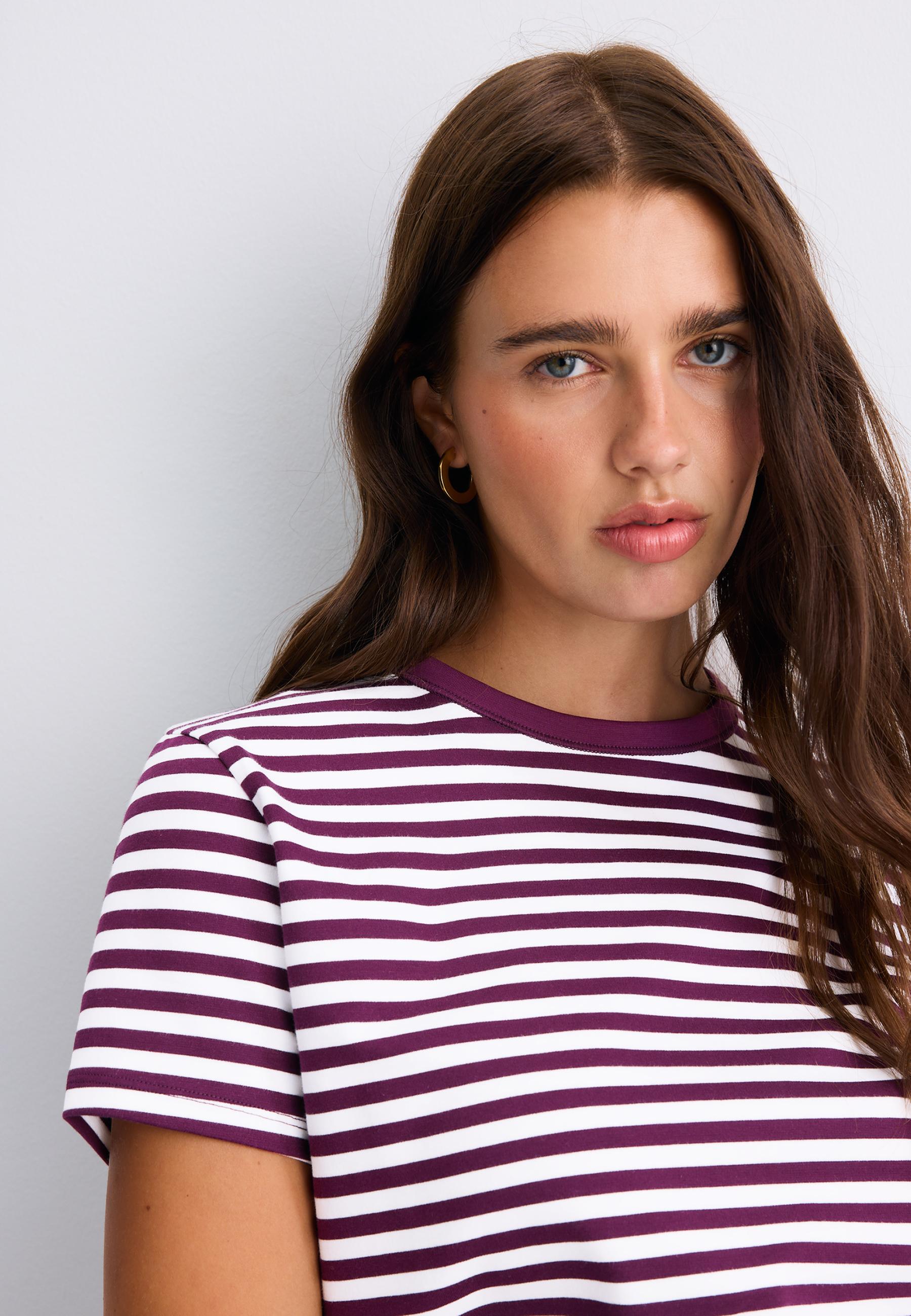 B02 Basic striped regular fit soft-touch T-shirt — Dark purple