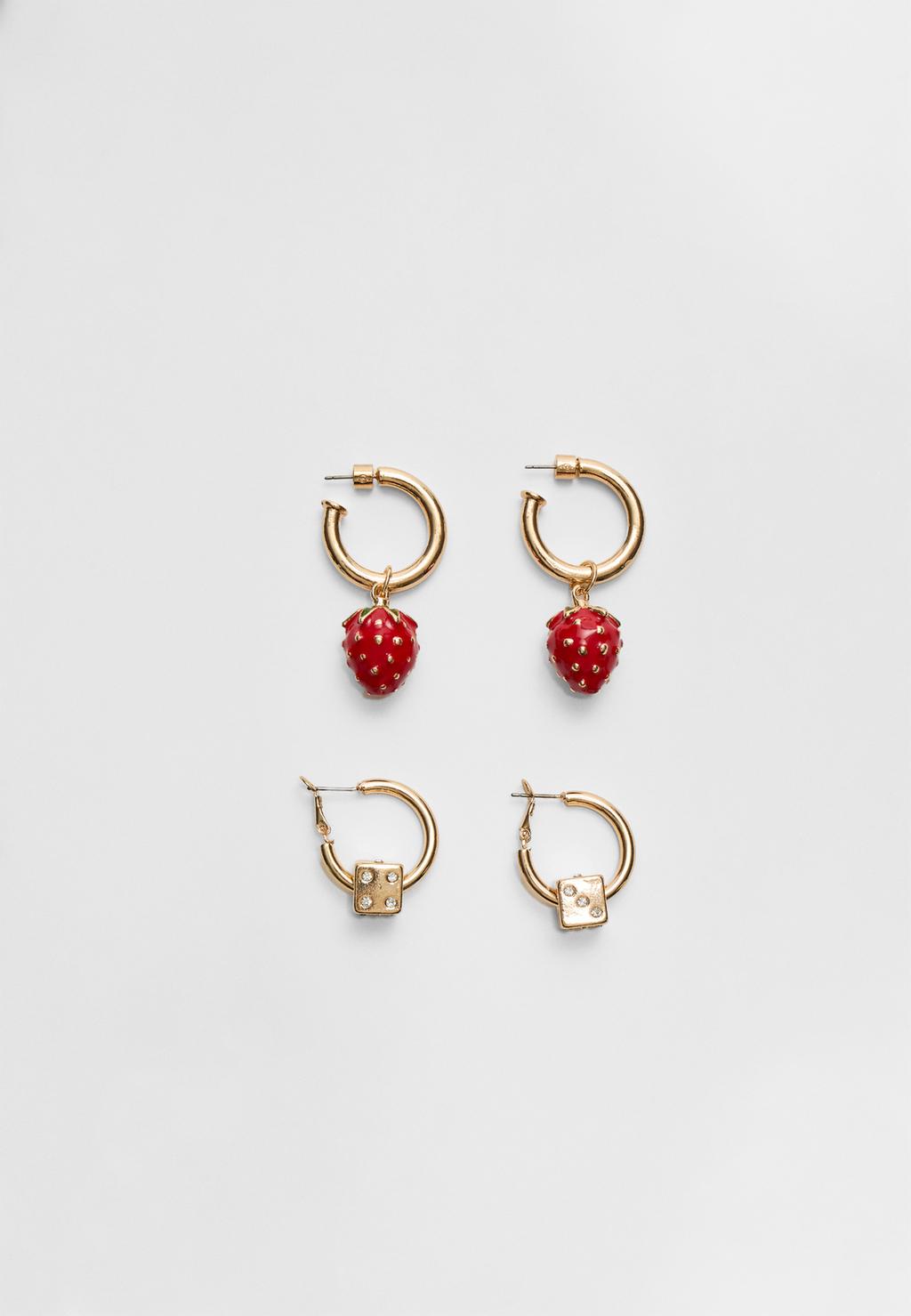 Set of 2 pairs of strawberry and dice earrings